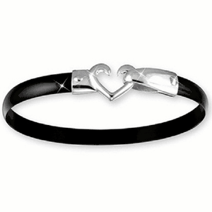 Black Titanium Heart Hook Bracelet - Sterling Silver 6mm 8.00 Inch