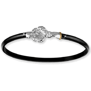 Black Titanium Hibiscus Hook Bracelet - Sterling Silver 14K Gold Wrap 4mm 6.5 Inch