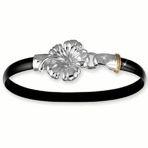 Black Titanium Hibiscus Hook Bracelet - Sterling Silver 14K Gold Wrap 6mm 7.00 Inch