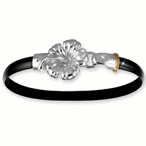 Black Titanium Hibiscus Hook Bracelet - Sterling Silver 14K Gold Wrap 6mm 7.5 Inch