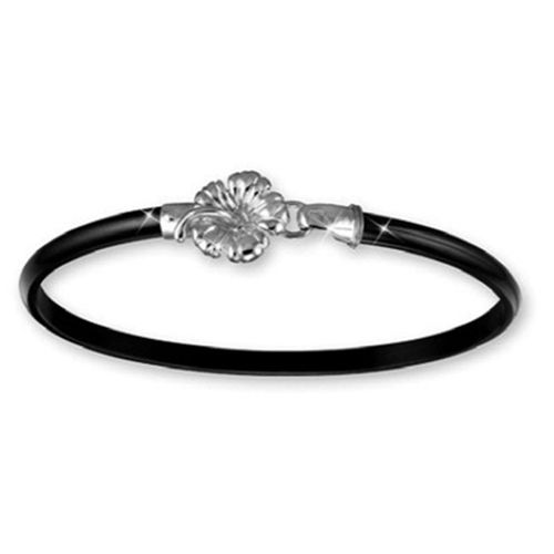 Black Titanium Hibiscus Bracelet - Sterling Silver Hook Sterling Silver Wrap 4mm 6.5 Inch
