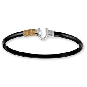 Black Titanium Bracelet - Sterling Silver Hook 14K Gold Wrap 4mm Wide 7.5 Inch