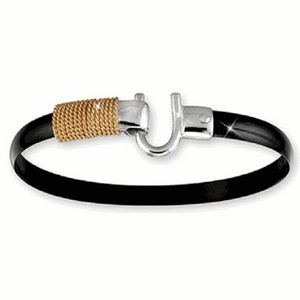 Black Titanium Bracelet - Sterling Silver Hook 14K Gold Wrap 6mm 7.00 Inch