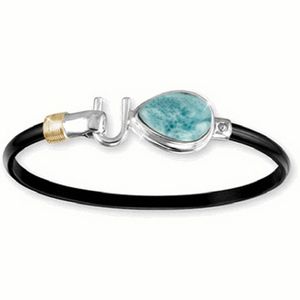 Black Titanium Larimar Cab Hook Bracelet - Sterling Silver 14K Gold Wrap 4mm 6.5 Inch