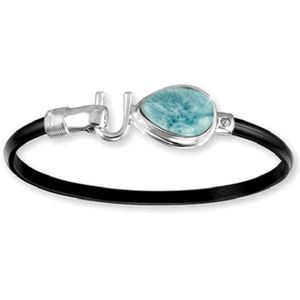 Black Titanium Larimar Cab Hook Bracelet - Sterling Silver 4mm 7.5 Inch