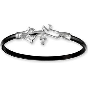 Black Titanium Lizard Hook Bracelet - Sterling Silver Hook Sterling Silver Wrap 6mm 6.5 Inch