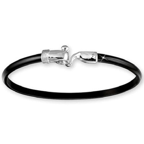 Black Titanium Loop Hook Bracelet - Sterling Silver Hook Sterling Silver Wrap 4mm 6.5 Inch