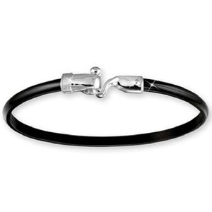 Black Titanium Loop Hook Bracelet - Sterling Silver Hook Sterling Silver Wrap 4mm 7.5 Inch