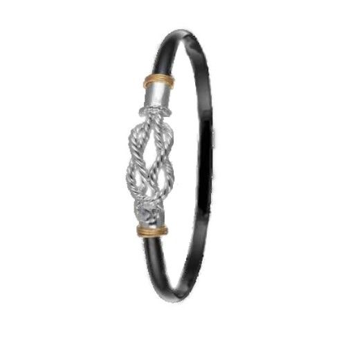 Black Titanium Sailors Knot Hook Bracelet - Sterling Silver 14K Gold Wraps 4mm 7.5 Inch