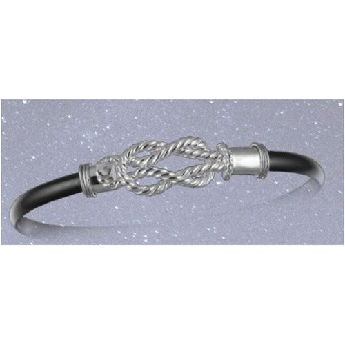 Black Titanium Sailors Knot Hook Bracelet - Sterling Silver Wraps 4mm 7.5 Inch
