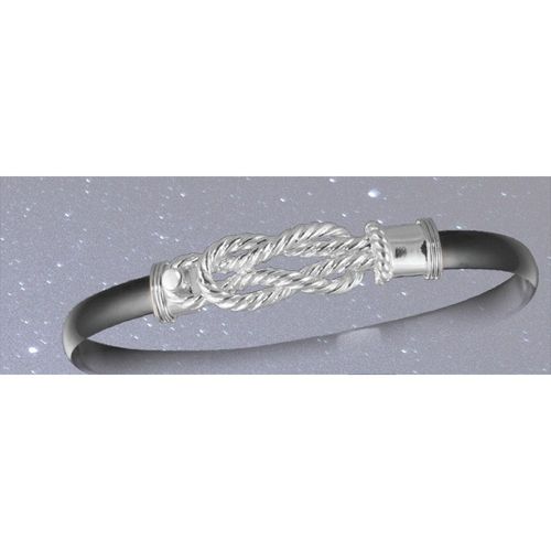 Black Titanium Sailors Knot Hook Bracelet - Sterling Silver Wraps 6mm 7.5 Inch