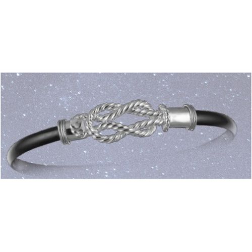 Black Titanium Sailors Knot Hook Bracelet - Sterling Silver Wraps 4mm 7 Inch