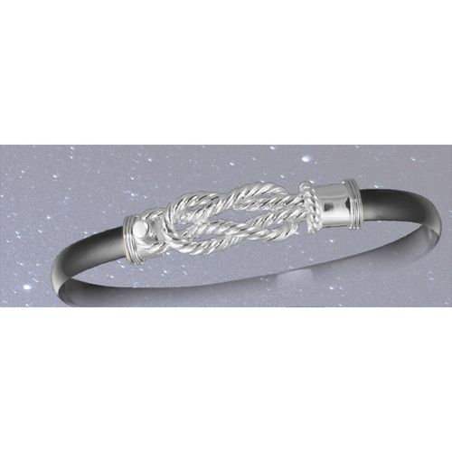 Black Titanium Sailors Knot Hook Bracelet - Sterling Silver Wraps 6mm 8 Inch
