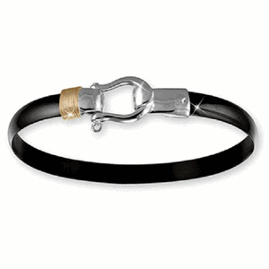 Black Titanium Shackel Hook Bracelet - Sterling Silver 14K Gold Wrap 6mm 7.5 Inch