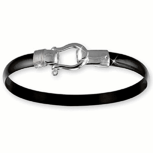 Black Titanium Shackel Hook Bracelet - Sterling Silver 6mm 6.5 Inch