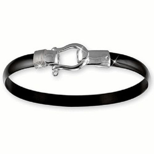 Black Titanium Shackel Hook Bracelet - Sterling Silver 6mm 7.00 Inch