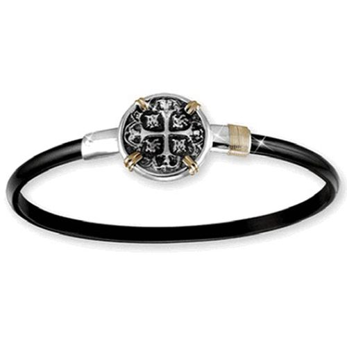 Black Titanium Treasure Coin Hook Bracelet - Sterling Silver 14K Gold Wrap 4mm 8.00 Inch