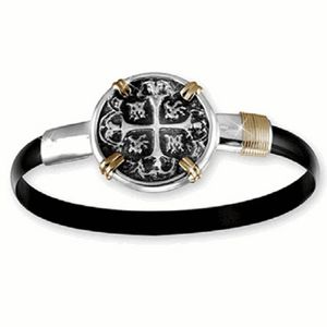 Black Titanium Treasure Coin Hook Bracelet - Sterling Silver 14K Gold Wrap 6mm 6.5 Inch