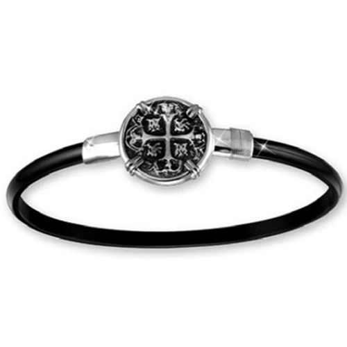 Black Titanium Treasure Coin Hook Bracelet - Sterling Silver 4mm 7.5 Inch
