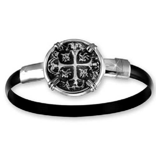 Black Titanium Treasure Coin Bracelet - Sterling Silver 6mm 6.5 Inch