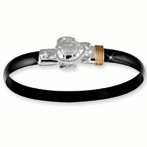 Black Titanium Turtle Hook Bracelet - Sterling Silver 14K Gold Wrap 6mm 7.00 Inch