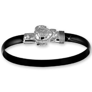 Black Titanium Turtle Hook Bracelet - Sterling Silver 6mm 6.5 Inch
