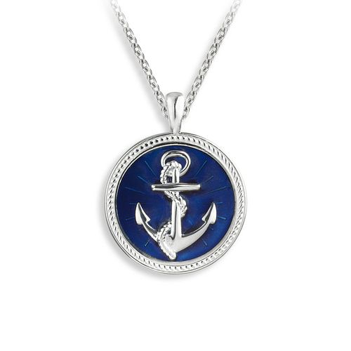 Blue Anchor with Rope Necklace, Sterling Silver - NN0539B
