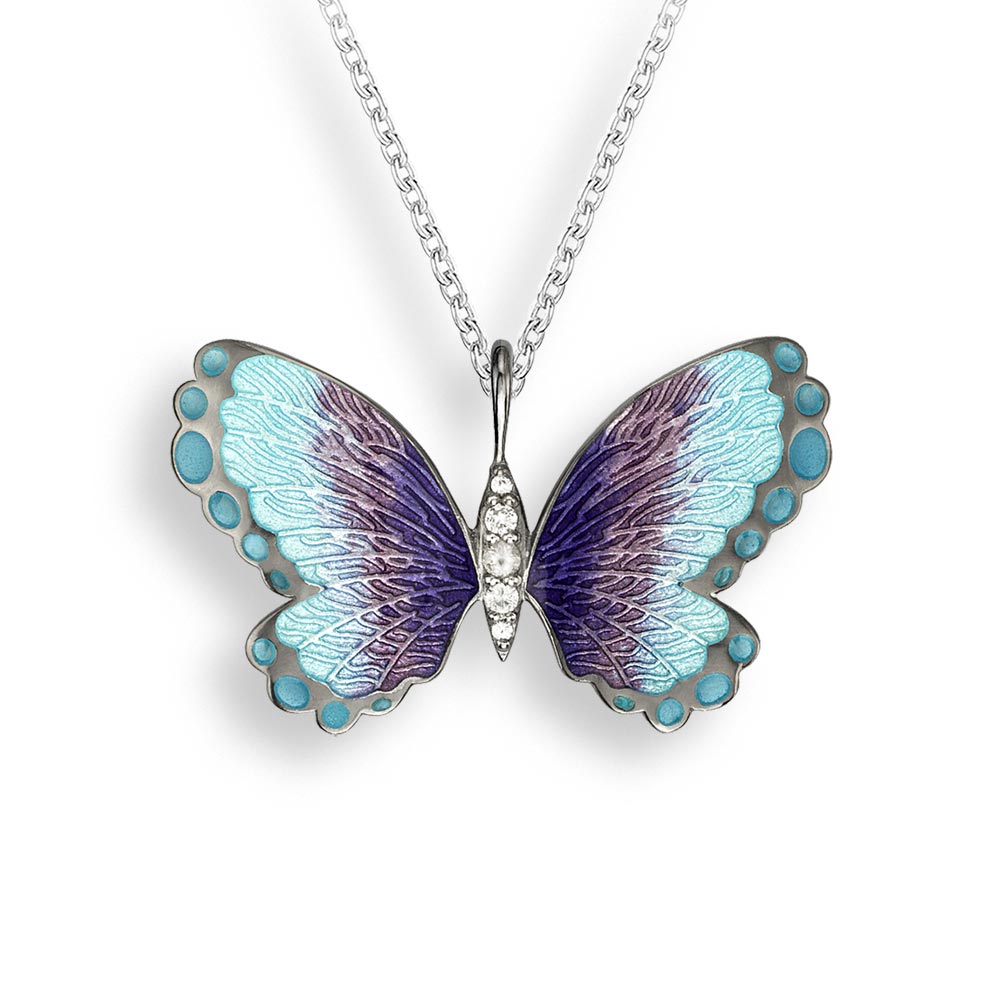 Blue Butterfly Necklace Black Rhoidum Plated Sterling Silver-White Sapphire - NN0341YA-BR