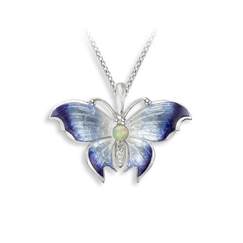 Blue Butterfly Necklace - Opal-White Sapphires  Sterling Silver - NN0571YA