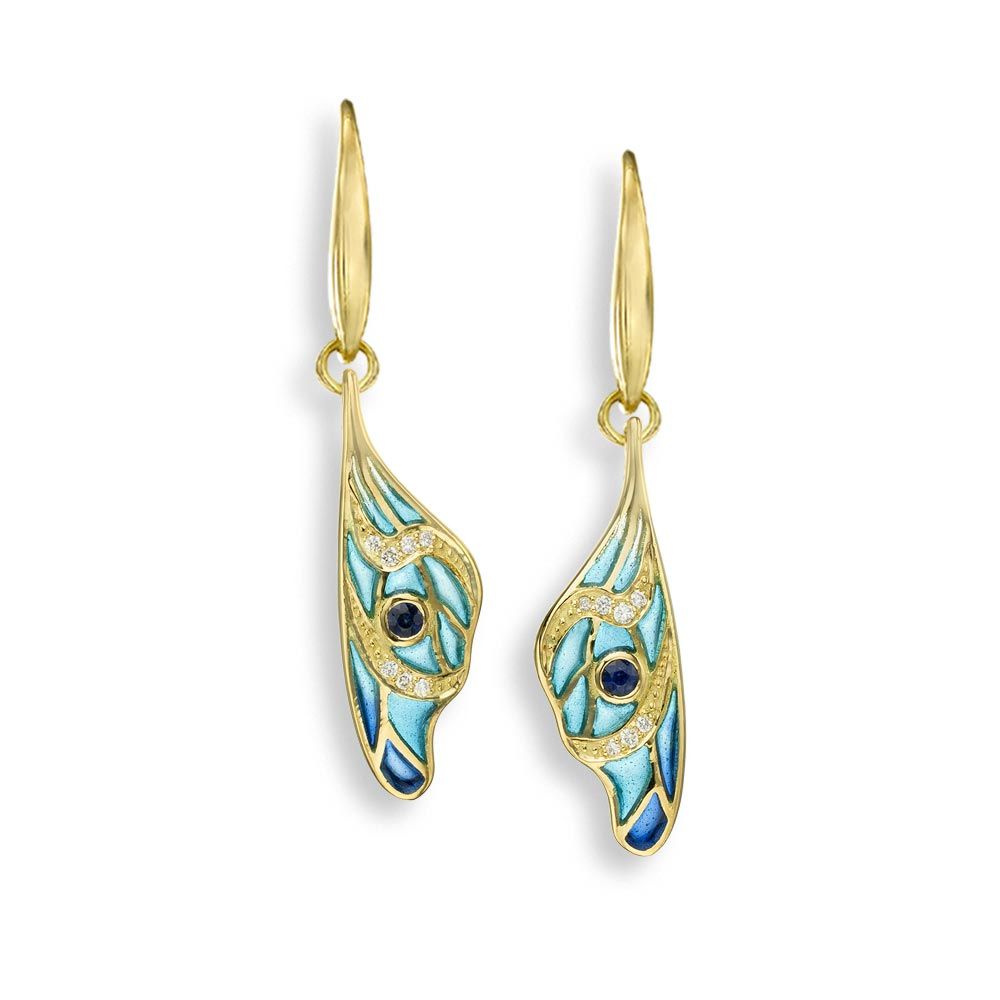 Blue Butterfly Wire Earrings 18K -Diamonds and Blue Sapphires - Plique-a-Jour  JCK Jewelers' Choice Award - NWG073WA