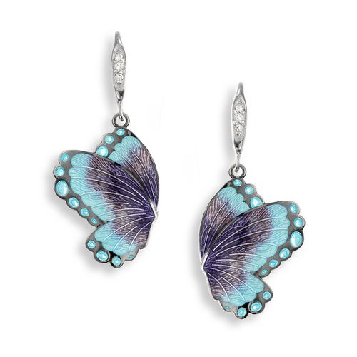 Blue Butterfly Wire Earrings Black Rhoidum Plated Sterling Silver-White Sapphires - NW0341YA-BR