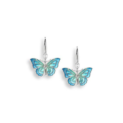 Blue Butterfly Wire Earrings Sterling Silver - Plique-a-Jour - NW0412A