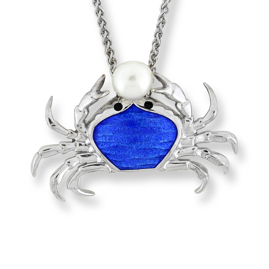 Blue Crab Necklace Sterling Silver-Freshwater Pearl - NN0169B