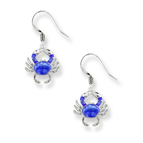 Blue Crab Wire Earrings Sterling Silver - SW0513A
