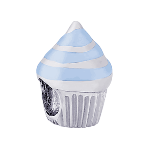 Blue Cupcake Bead Charm - Sterling Silver - 10-9183-2-s