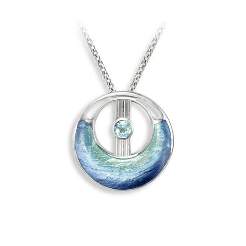 Blue Cut-out Circle Necklace - Blue Topaz  Sterling Silver - NN0574SA