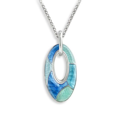 Blue Cut-out Oval Necklace, Sterling Silver - NN0553A