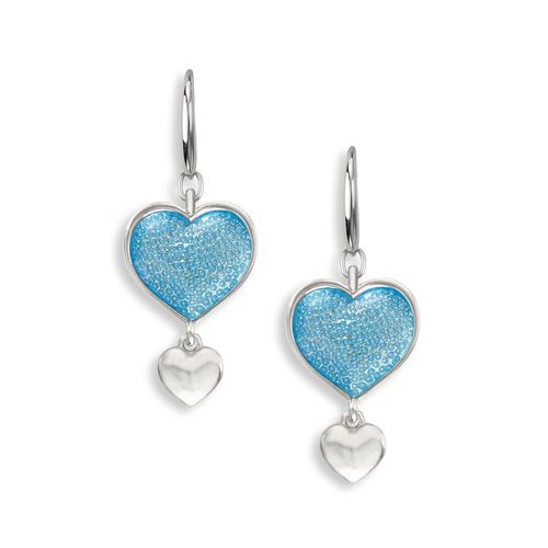 Blue Dangle Heart Sterling Silver Wire Earrings 12mm  - NW0467C