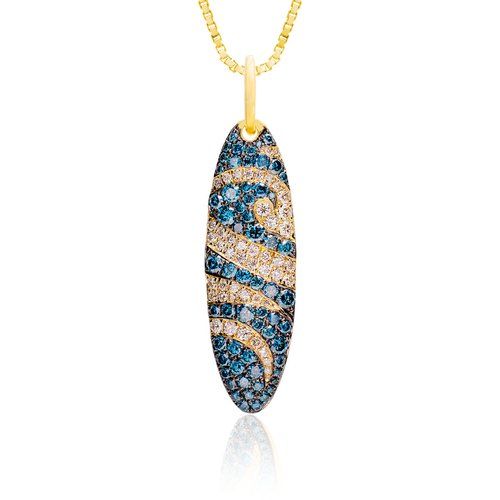 Blue Diamonds Gold Surfboard Pendant, Hawaiian Inspired Pendant, SFP-35819