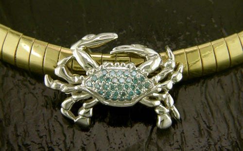 Crab with Blue Diamonds  - 14K Gold  - SD-SLS046WDB