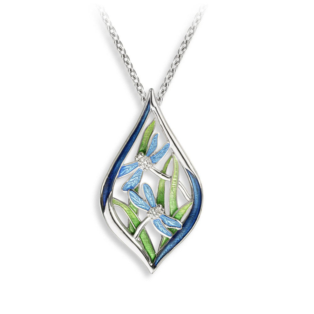 Blue Dragonfly Necklace - White Sapphires  Sterling Silver - NN0572YA