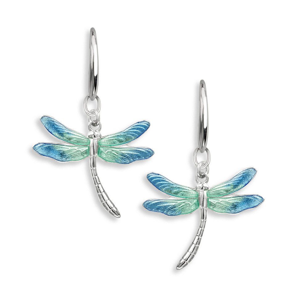 Blue Dragonfly Wire Earrings, Sterling Silver - NW0543A