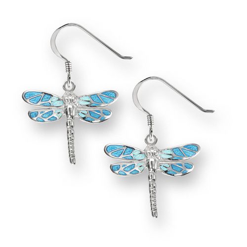 Blue Dragonfly Wire Earrings Sterling Silver - SW0526A