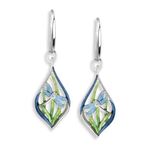 Blue Dragonfly Wire Earrings - White Sapphires  Sterling Silver - NW0572YA