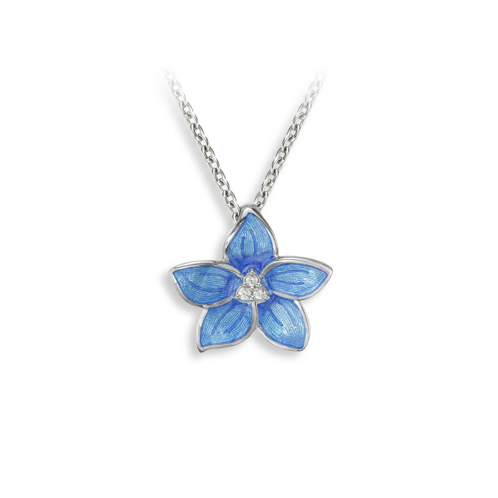 Blue Flower Necklace-White Sapphires  Sterling Silver - NN0211YB