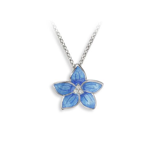 Blue Flower Necklace-White Sapphires  Sterling Silver - NN0211YB
