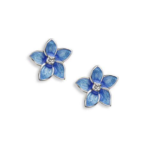 Blue Flower Post Earrings-White Sapphires  Sterling Silver - NE0212YB
