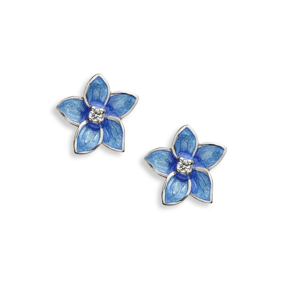 Blue Flower Post Earrings-White Sapphires  Sterling Silver - NE0212YB