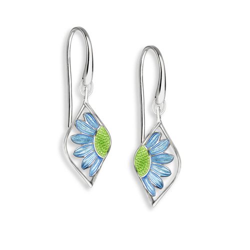 Blue Flower Wire Earrings  Sterling Silver - NW0595B