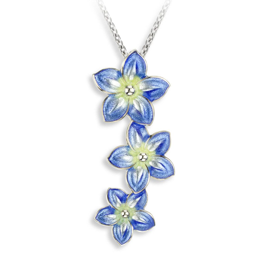 Blue Forget-me-Not Necklace, Sterling Silver-White Sapphire - NN0372A